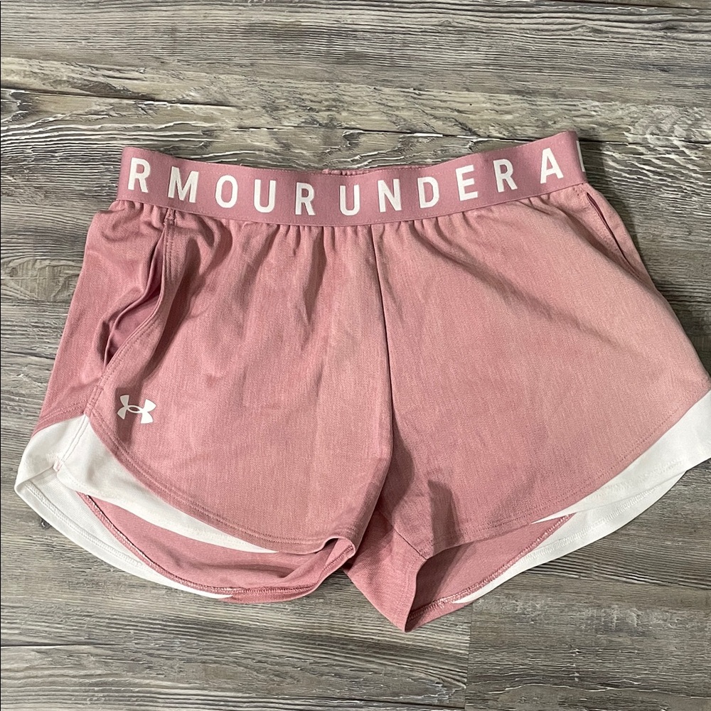Under Armour Women's Blush and White Athletic Shorts